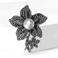 Crystal Lily Brooch With Pearl Center and Branch Drop view 3