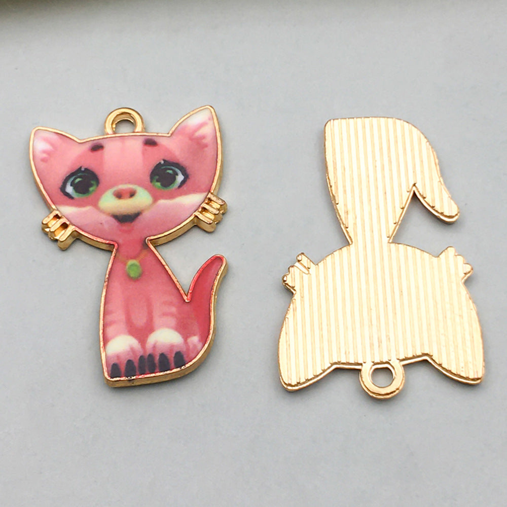 17x26mm KC Gold Enamel Zinc Alloy Standing Cat Charm Pendant for DIY Creative Jewelry Making