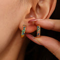 Turquoise Zircon Pave Latch Hoop Earrings Gold Steel Sizes view 3
