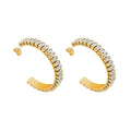 C-Shape Baguette Zirconia Hoop Earrings Gold Steel Blue view 5