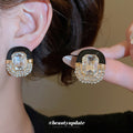 Crystal Framed Enamel Oval Stud Earrings Decorative Jewelry Design view 3