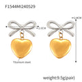 Bow Heart Drop Stud Earrings Gold Steel And Two-Tone view 7