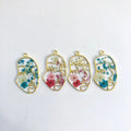 Gold Tone Face Profile Pressed Flower Earrings and Charms view 5