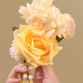 Yellow Fabric Rose Duckbill Hair Clip Pearl Tassel Drops view 2
