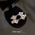 Silver Tone Clear Stone Double Fan Drop Stud Earrings view 6