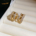 Triple Row Crystal C Hoop Clip On Earrings With Polished Metal Details view 7