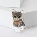 Gray and White Cat Brooch with Crystal Collar Decorative Clothing Pin view 1