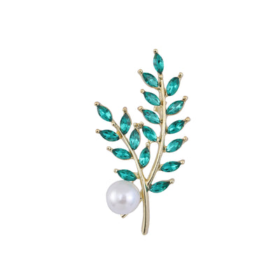 Crystal Leaf Sprig Brooch front view on a plain background