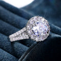 Silver Tone Round Floral Halo Ring With Clear Stones view 4
