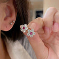 Silver Tone Crystal Flower Stud Earrings In Blue And Pink view 7