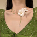 White Fabric Flower Green Bead Necklace Drop Earrings view 6