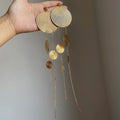 Gold Textured Disc Extra Long Chain Drop Earrings Jewelry Accessory view 4