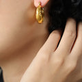 Chunky Embossed Geometric U-Hoop Earrings Gold Steel view 4