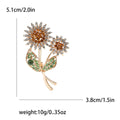 Rhinestone Dual Sunflower Brooch Gold Tone Green Leaf Pin view 7