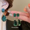 Faceted Teardrop Crystal Earrings in Blue and Emerald Green view 2