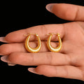 Gold Honeycomb Scale Texture Horseshoe Hoop Earrings Steel view 3