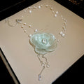 Pale Mint Mesh Flower Pearl Like Necklace And Earring Options view 6