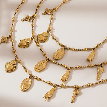Gold Stainless Steel Religious Charm Necklace Pendants