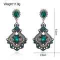 Aqua Silver Tone Green Palace Fan Crystal Metal Dangle Earrings view 2