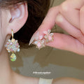 Pink Floral Crystal Drop Statement Earrings in Two Designs view 1