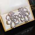 Openwork Crystal Flower Earrings in Gold and Silver Tones view 2