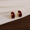 Burgundy Inlay Concave C Hoop Stud Earrings Statement Pair view 6