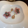 Pink Floral Crystal Asymmetric Drop Earrings Polished Metal Jewelry view 6