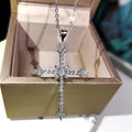 Silver Tone Crystal Cross Pendant Necklace With Arrow Tips view 2