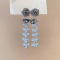 Silver Gray Rose and Blue Crystal Dangle Stud Earrings view 6