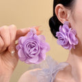 Chiffon Rose Cluster Stud Earrings in Ivory Decorative Jewelry Pair view 4