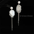 Silver Tone Pearl And Translucent Disc Long Chain Tassel Earrings view 3