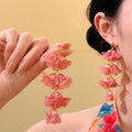 Layered Bellflower Tassel Earrings in Pink and Blue view 2
