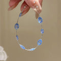Silver Blue Oval CZ Station Bracelet Pavé Crystal Links view 1