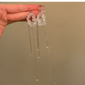 Clear Crystal Threader Chain Drop Stud Earrings With Metal Details view 2