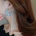 Blue Beaded Open Circle Stud Earrings With Decorative Details view 2