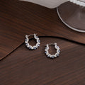 Silver Tone Scalloped Hoop Earrings Pearl Gray And White view 4