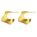 Gold Brushed Irregular Open C Hoop Stud Earrings Matching Pair view 5