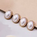 Oval Shell Pearl Zircon Halo Studs And Pave Ear Cuffs view 3