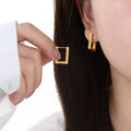 Geometric Rectangle Square Huggie Hoop Earrings Gold Steel view 1