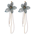 Knitted Flower Chain Drop Stud Earrings in Two Colors view 5