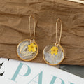 Gold Tone Clear Resin Pressed Flower and Leaf Hook Earrings view 4