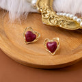 Gold Twist Frame Heart Stud Earrings Marbled Enamel Centers view 6