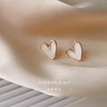 White Heart Enamel Stud Earrings Gold-Tone Bezel Rim view 1