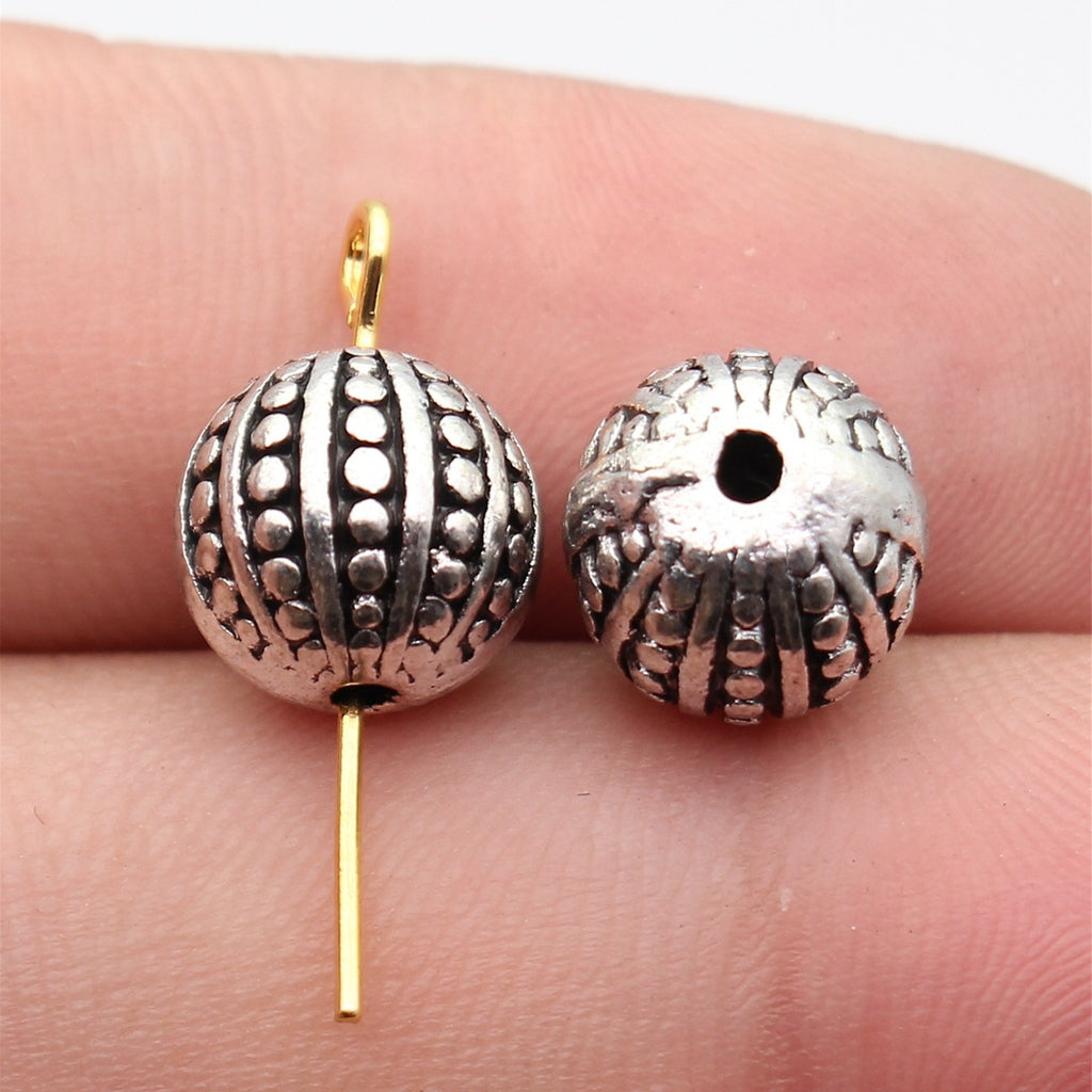 10x10x10mm 3.5g Multicolor Zinc Alloy Dotted Texture Round Ball Loose Metal Beads for DIY Jewelry