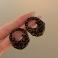 Leopard Flocked Open Circle Stud Statement Earrings view 2