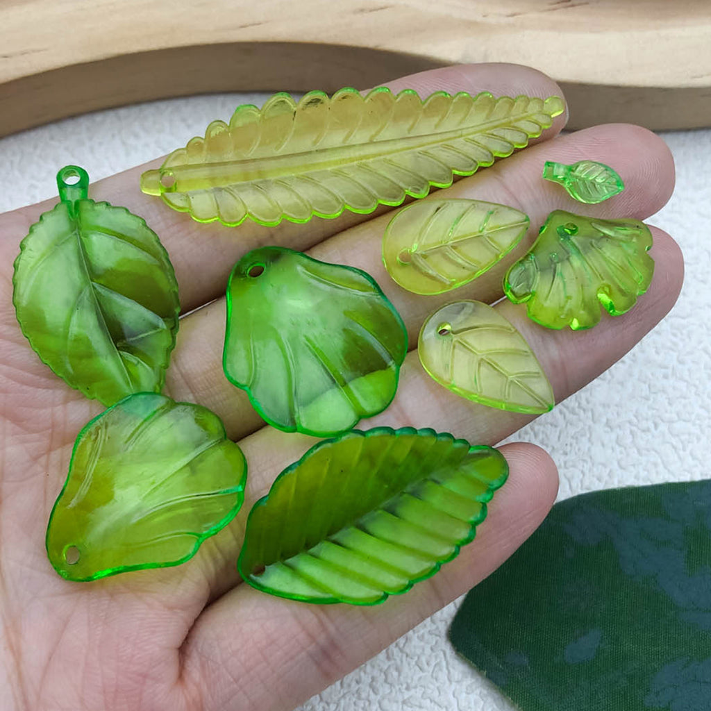 Acrylic Transparent Green Leaf Charm Pendant for DIY Earrings Necklace Hair Accessories