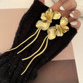 Gold and Silver Layered Petal Long Tassel Stud Earrings view 6