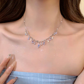 Silver Branch Teardrop Crystal Collar Necklace Single Style