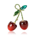 Red Enamel Double Cherry Brooch Gold Bow Green Crystal Leaf view 5
