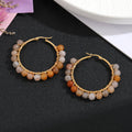Gold Tone Large Hoop Earrings with Irregular Chip Beads view 3